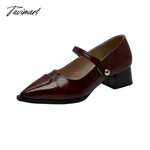 TAVIMART  -  Designer New French Pointy Mary Jane Women's Shoes Spring Autumn Shallow Mouth Retro Ladies Shoes Fashion Women's High Heels