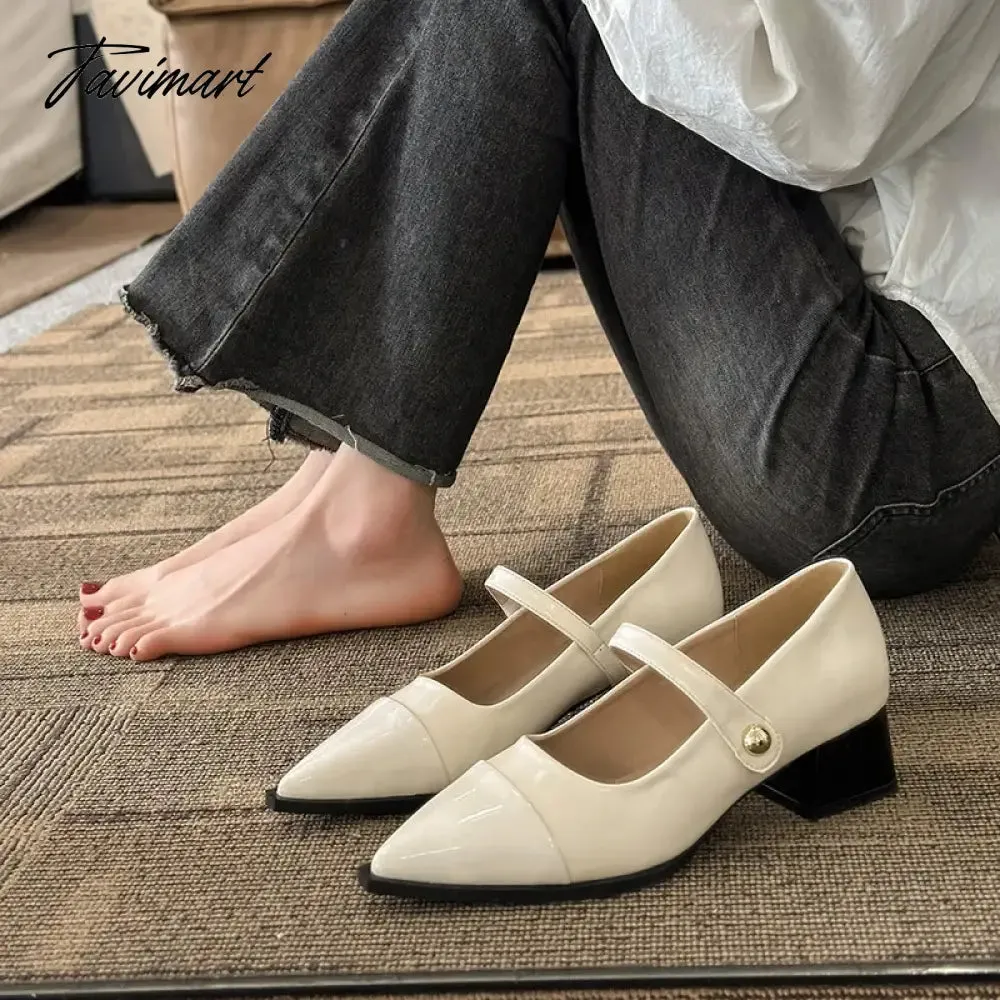 TAVIMART  -  Designer New French Pointy Mary Jane Women's Shoes Spring Autumn Shallow Mouth Retro Ladies Shoes Fashion Women's High Heels