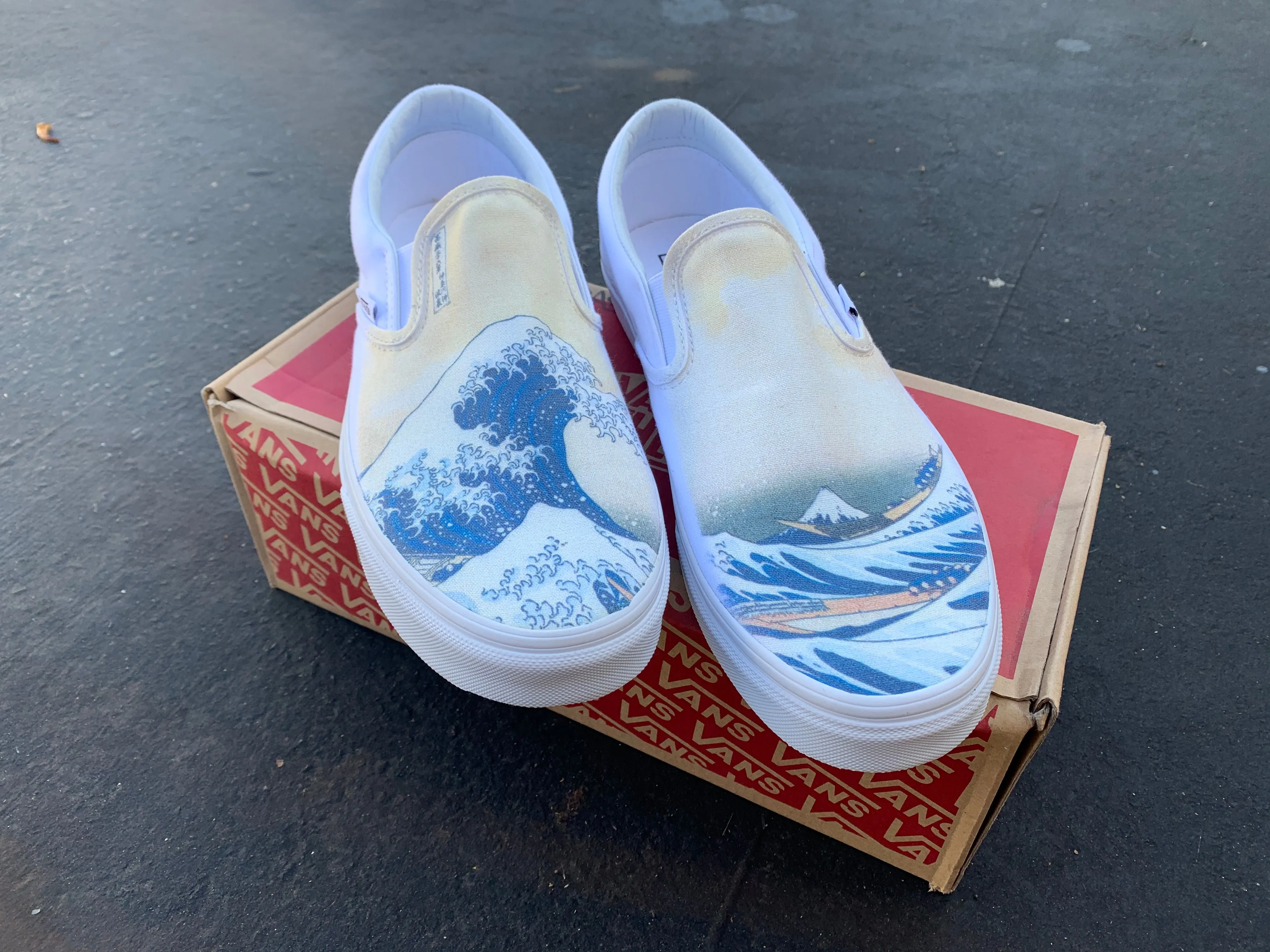 The Great Wave Off Kanagawa Custom White Slip Ons