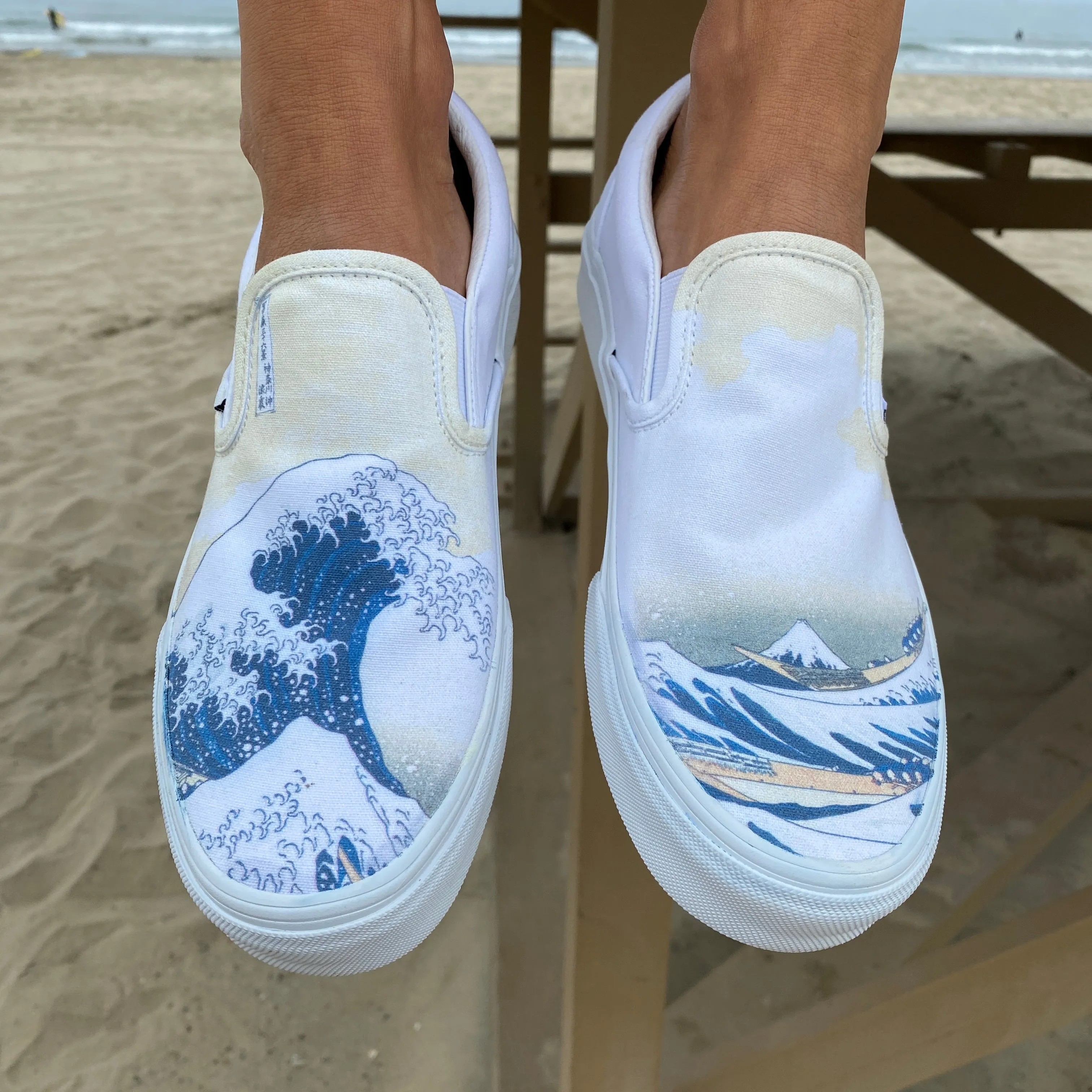 The Great Wave Off Kanagawa Custom White Slip Ons