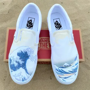 The Great Wave Off Kanagawa Custom White Slip Ons