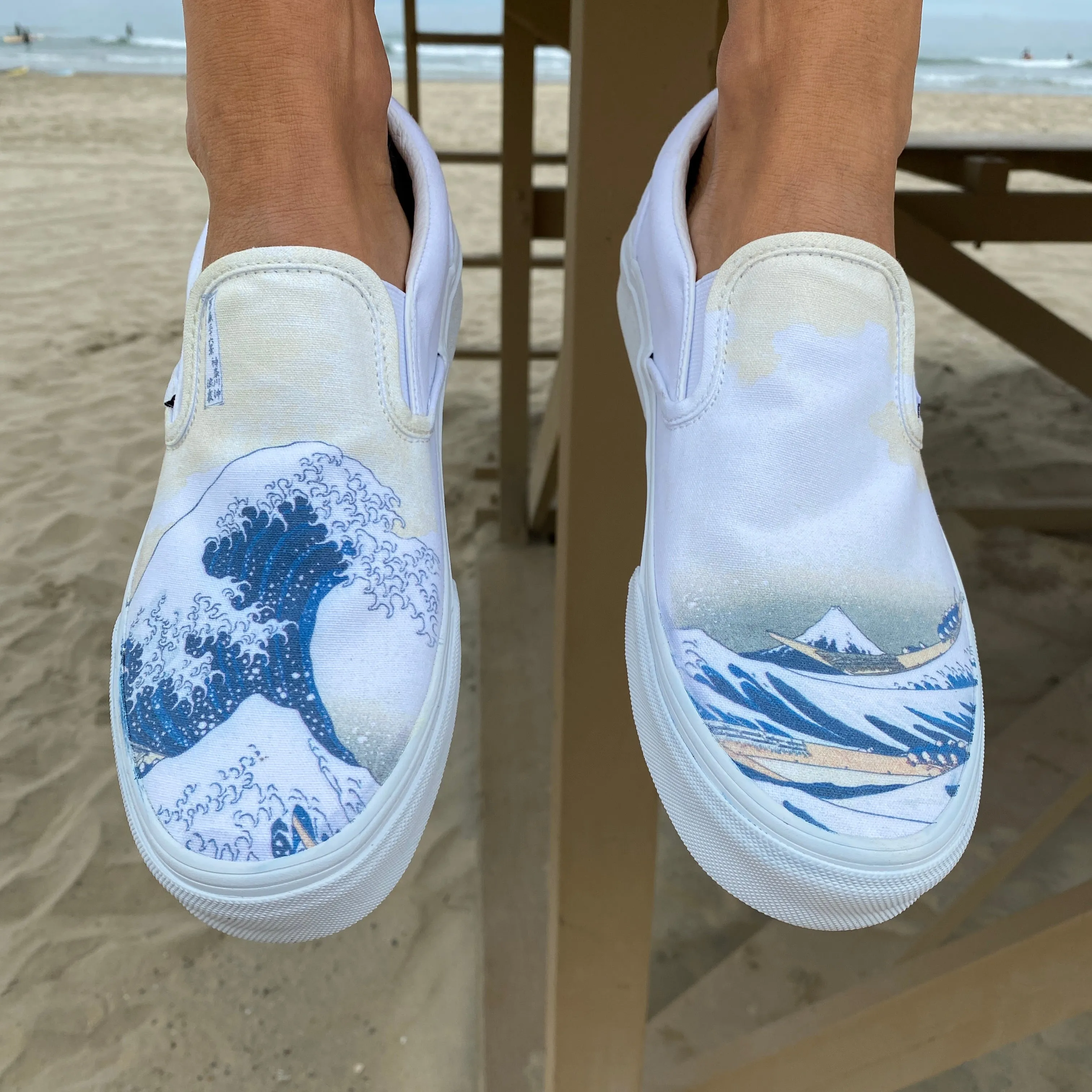 The Great Wave Off Kanagawa Custom White Slip Ons