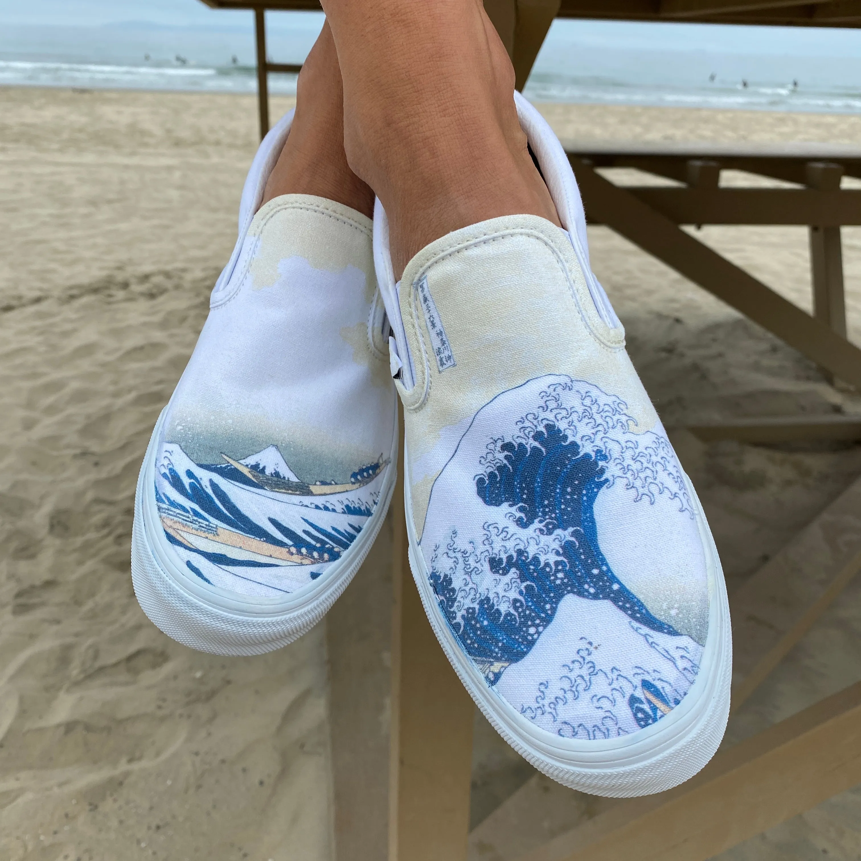 The Great Wave Off Kanagawa Custom White Slip Ons