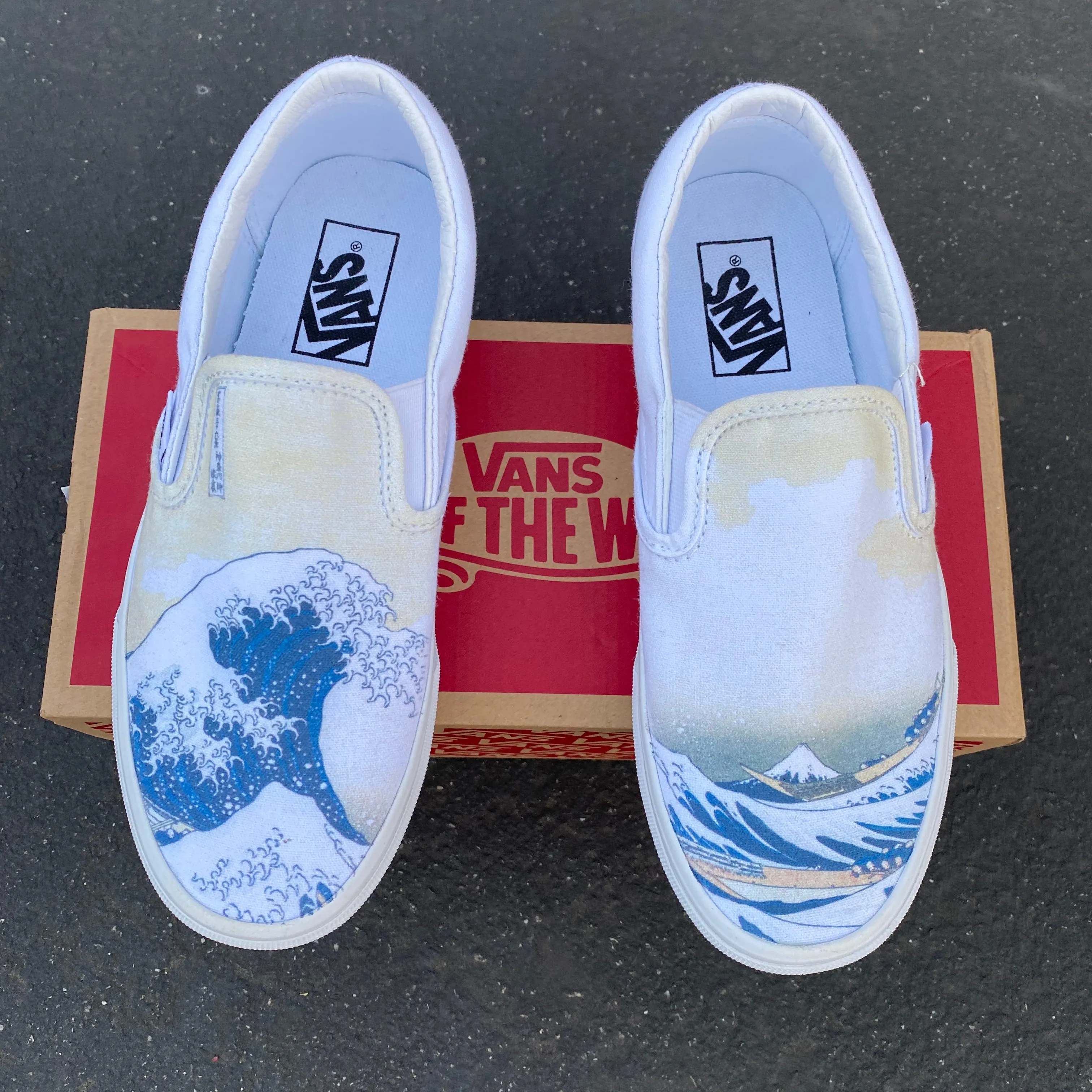 The Great Wave Off Kanagawa Custom White Slip Ons