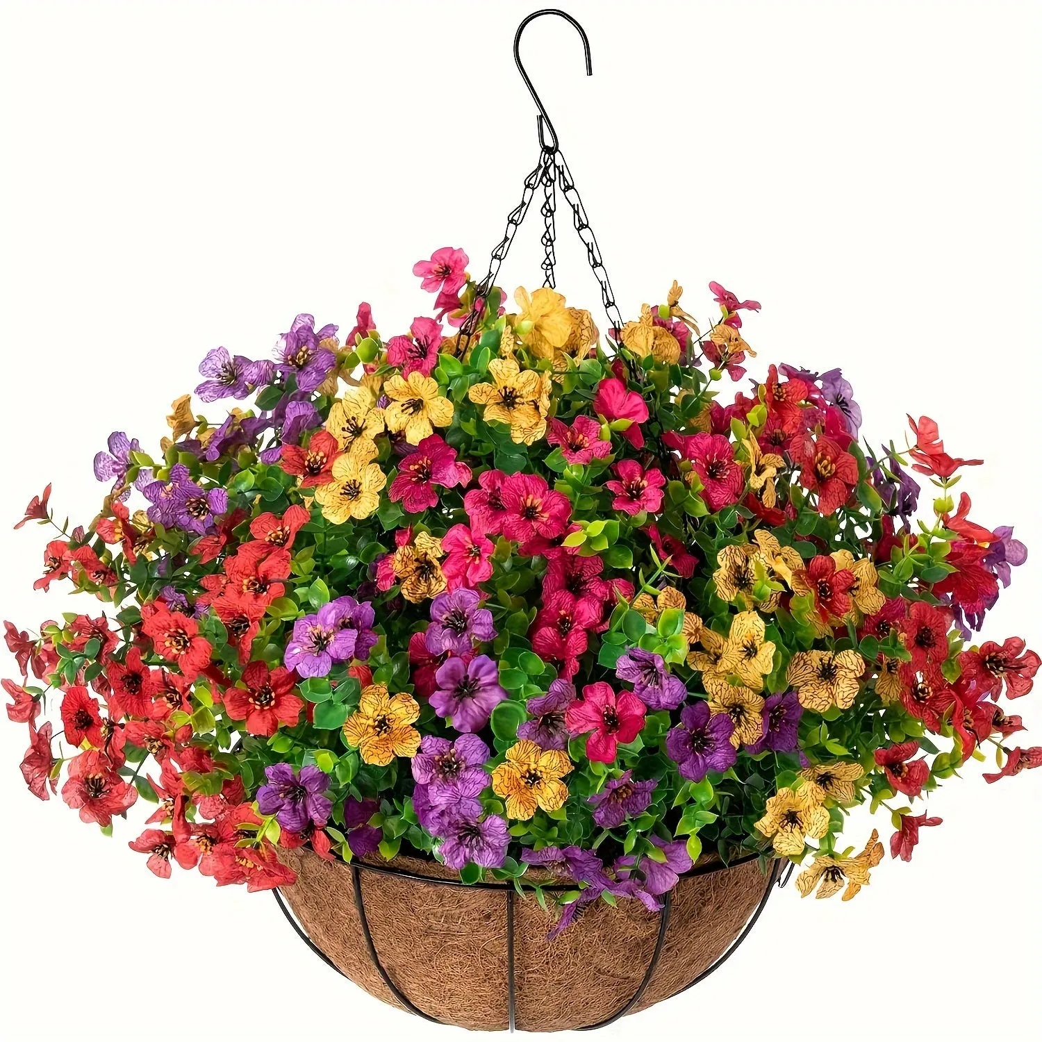 UV-Resistant Faux Daisy & Eucalyptus Hanging Basket - 7.8" Silk Flower Arrangement for Outdoor Decor, Perfect for Porch, Patio, Balcony, and Yard, for Spring