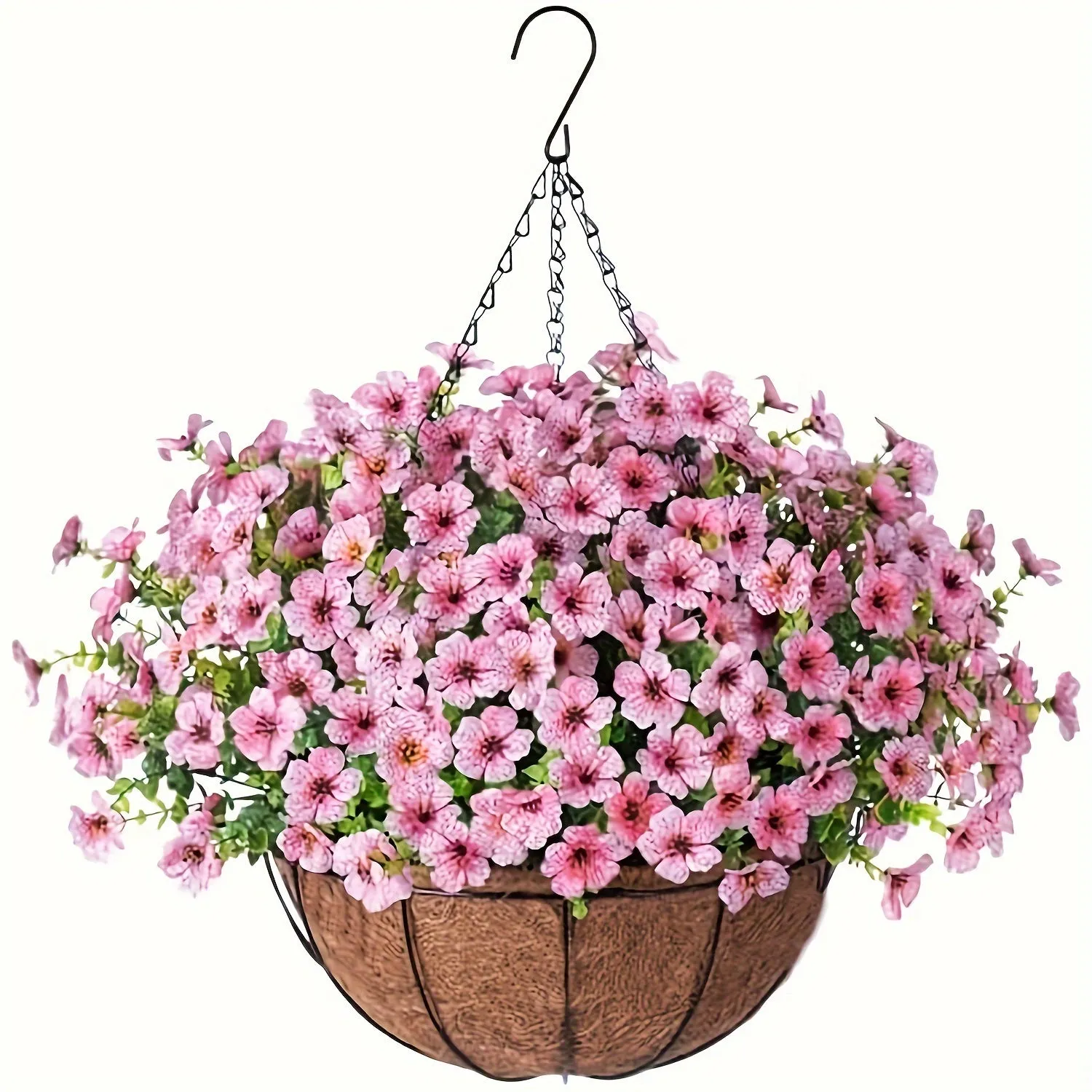 UV-Resistant Faux Daisy & Eucalyptus Hanging Basket - 7.8" Silk Flower Arrangement for Outdoor Decor, Perfect for Porch, Patio, Balcony, and Yard, for Spring