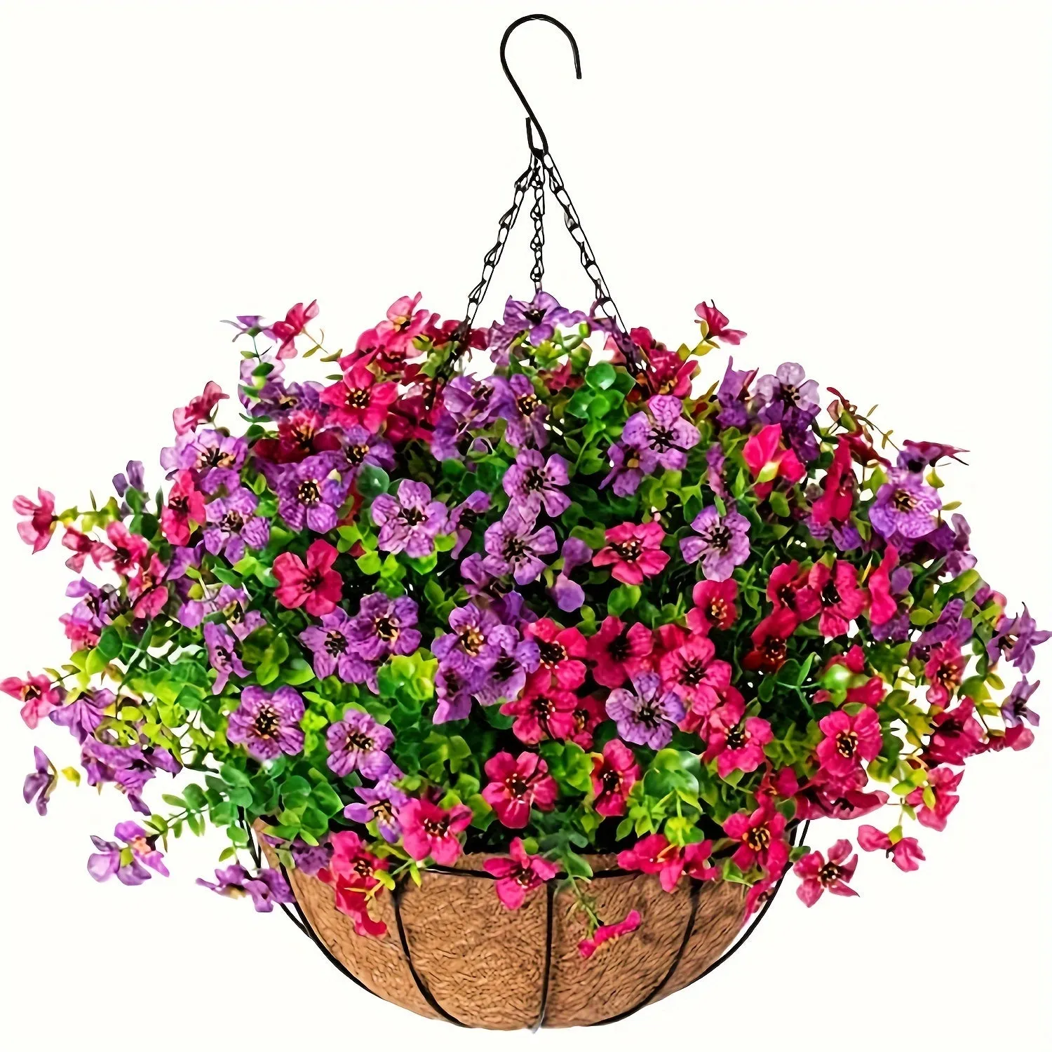 UV-Resistant Faux Daisy & Eucalyptus Hanging Basket - 7.8" Silk Flower Arrangement for Outdoor Decor, Perfect for Porch, Patio, Balcony, and Yard, for Spring