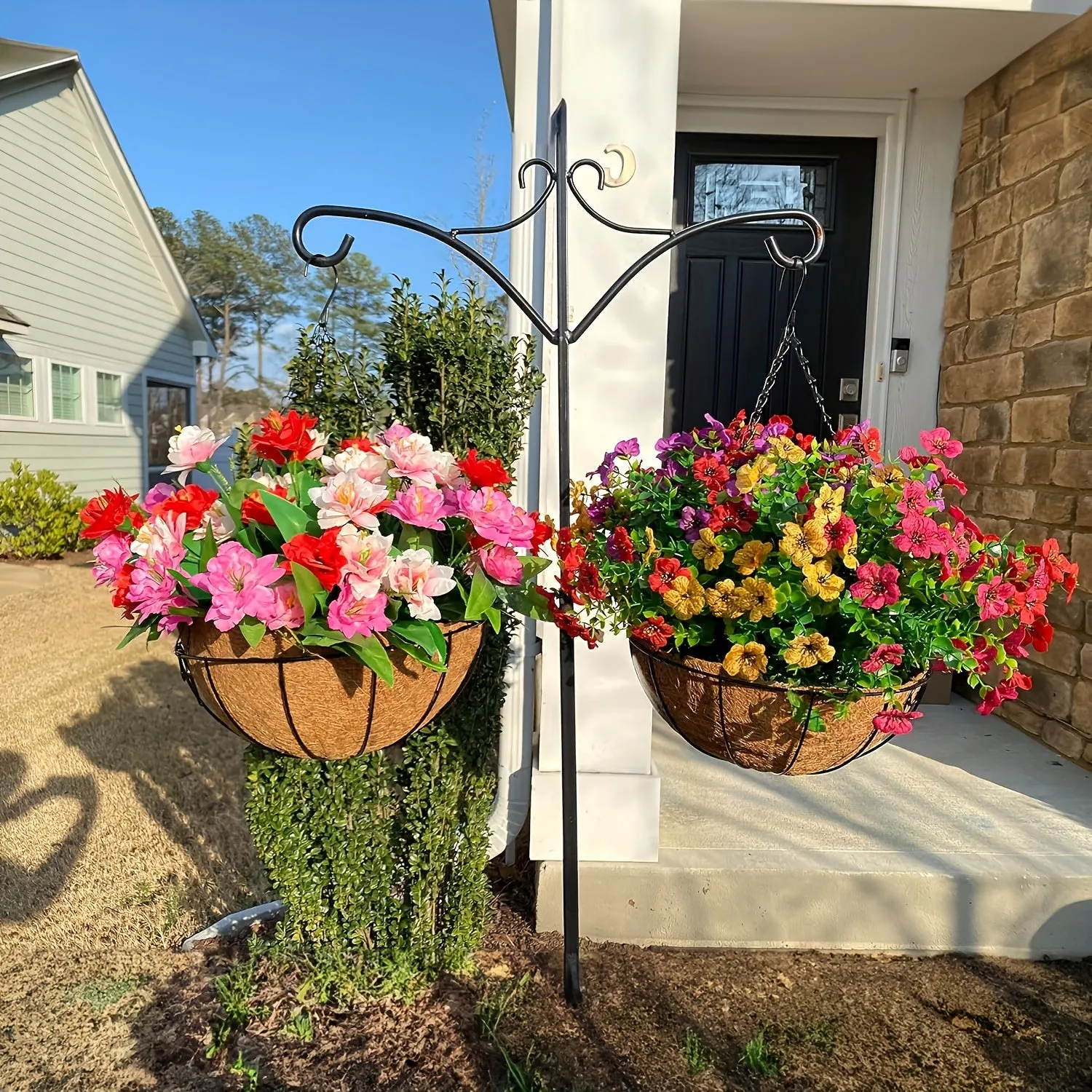 UV-Resistant Faux Daisy & Eucalyptus Hanging Basket - 7.8" Silk Flower Arrangement for Outdoor Decor, Perfect for Porch, Patio, Balcony, and Yard, for Spring