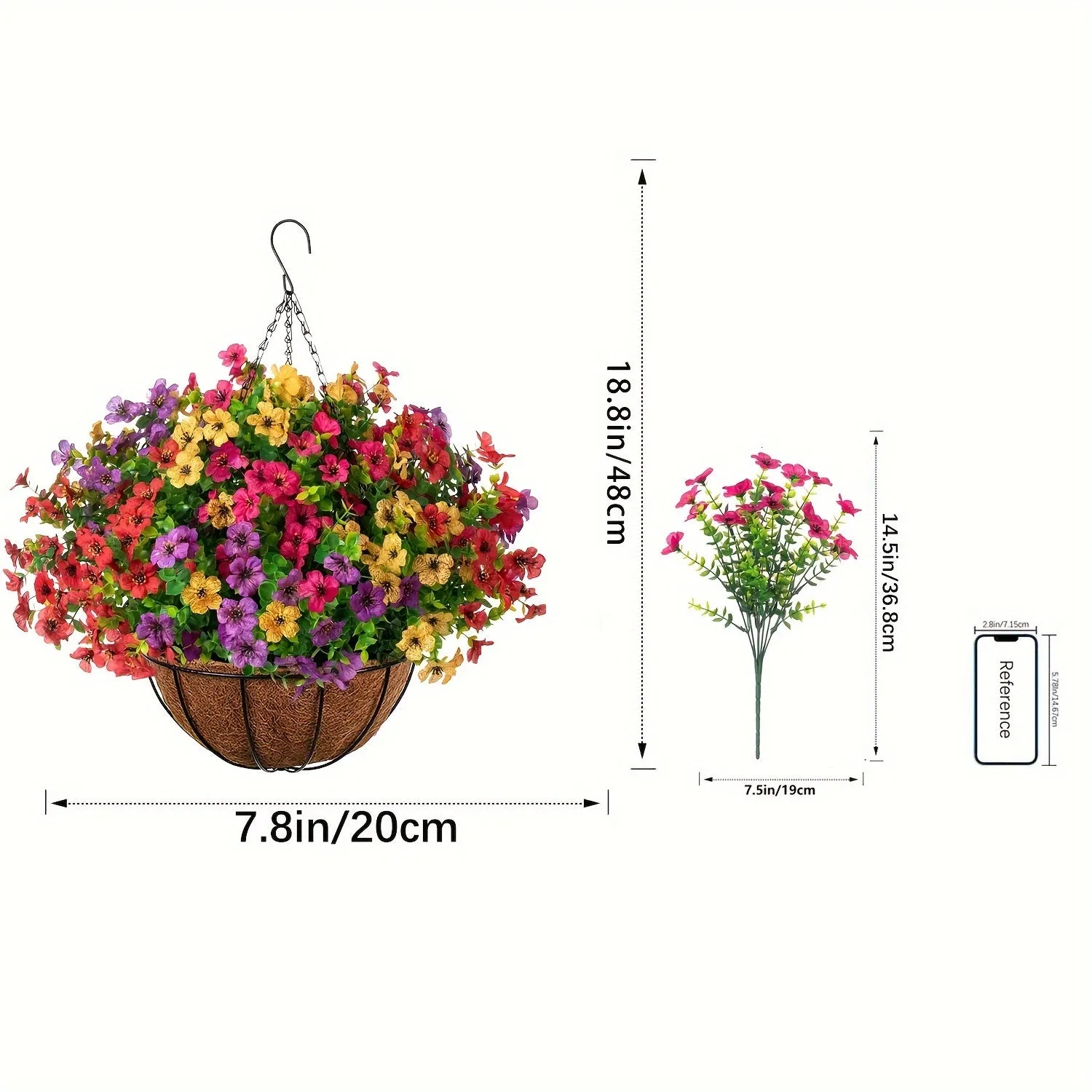 UV-Resistant Faux Daisy & Eucalyptus Hanging Basket - 7.8" Silk Flower Arrangement for Outdoor Decor, Perfect for Porch, Patio, Balcony, and Yard, for Spring