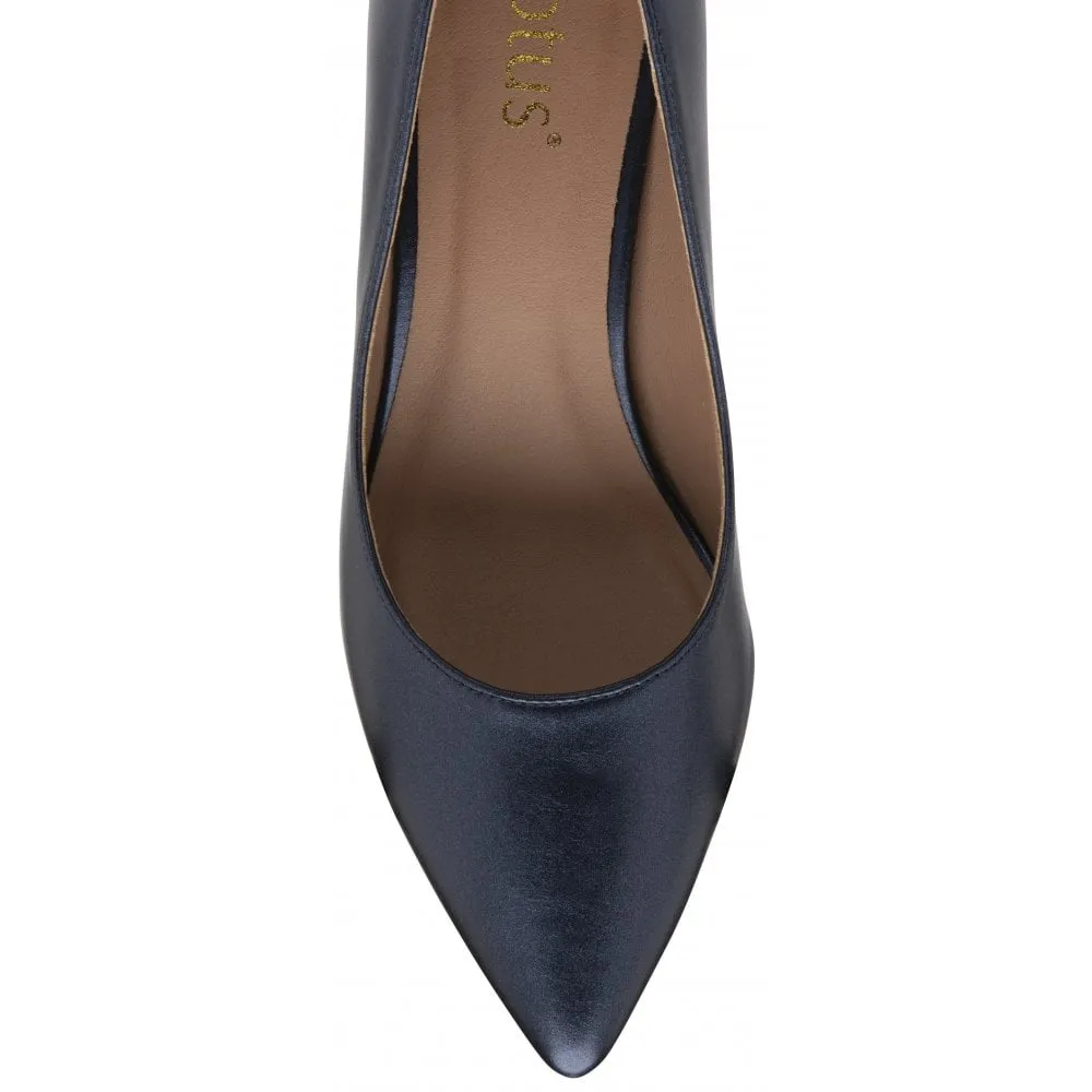 Versatile Style Navy Kitten Heel Shoes with Pointed Toe