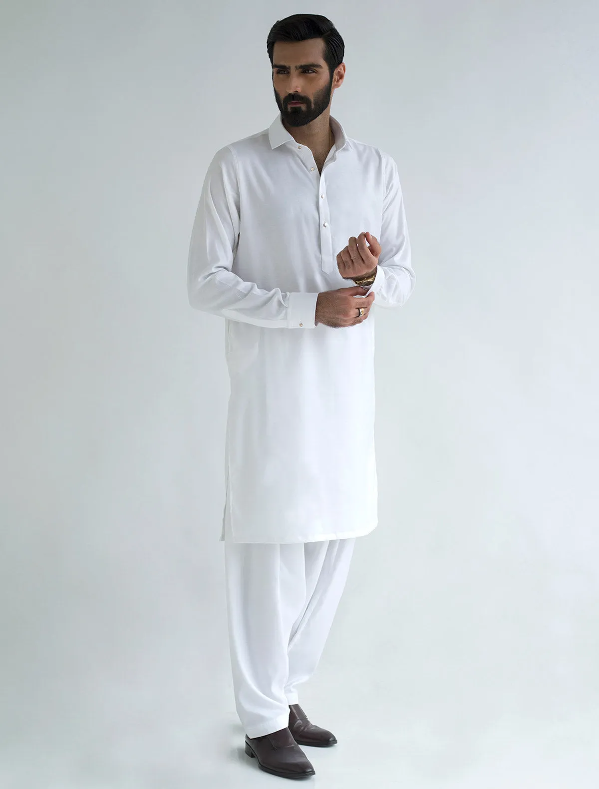 WHITE ROYAL TWILL KAMEEZ SHALWAR