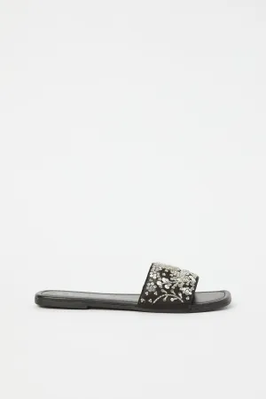 Women Black Embellished Mule