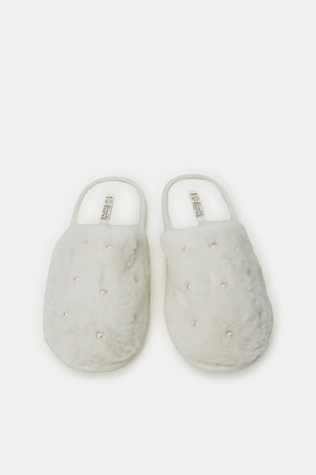 Women White Pearl Trim Slipper