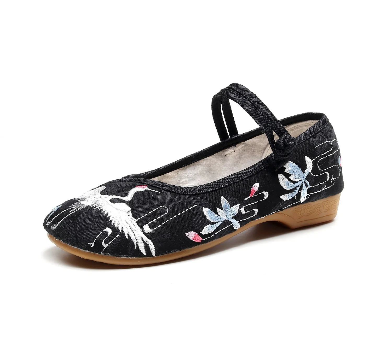 Women's Embroidered Cotton Chinese Style Low Buckle Canvas Shoes