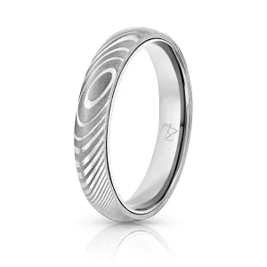 Wood Grain Damascus Steel Ring - Sterling Silver - 4MM