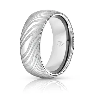 Wood Grain Damascus Steel Ring - Sterling Silver