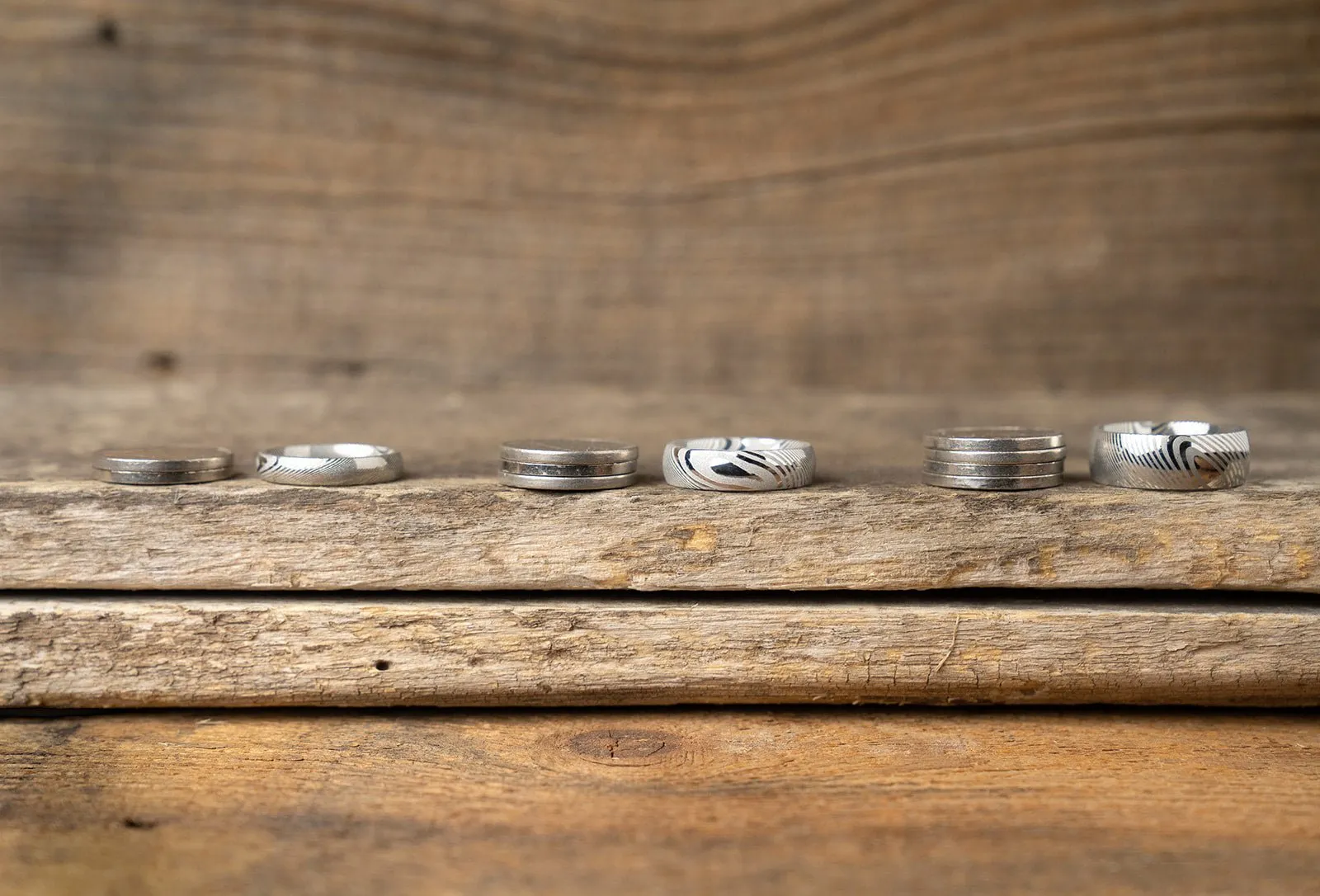 Wood Grain Damascus Steel Ring - Sterling Silver