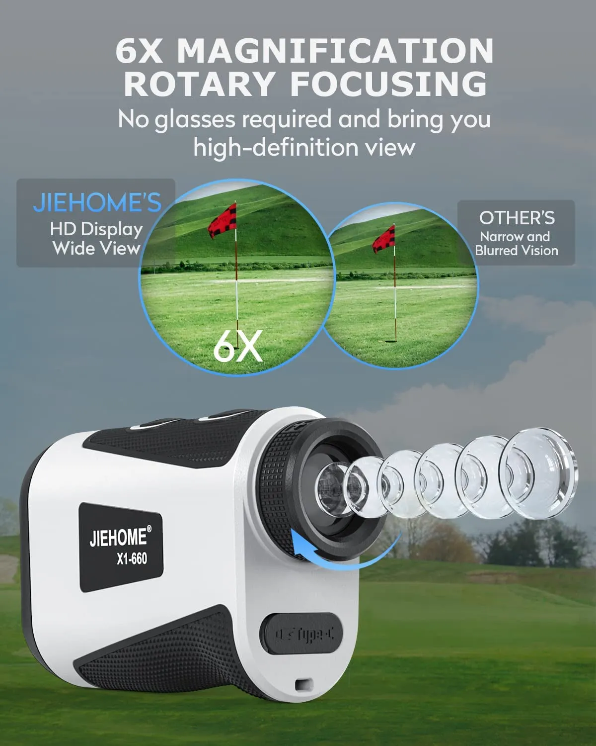 X1 Golf Rangefinder with Slope, Flagpole Lock and Vibration, 660/1100YDS Laser Rangefinder for Golfing & Hunting, Rechargeable Laser Range Finder Distance Measuring with High-Precision